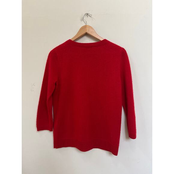 Talbots Red Cashmere Sweater 3/4 sleeve preppy classic Christmas academia - Picture 3 of 3